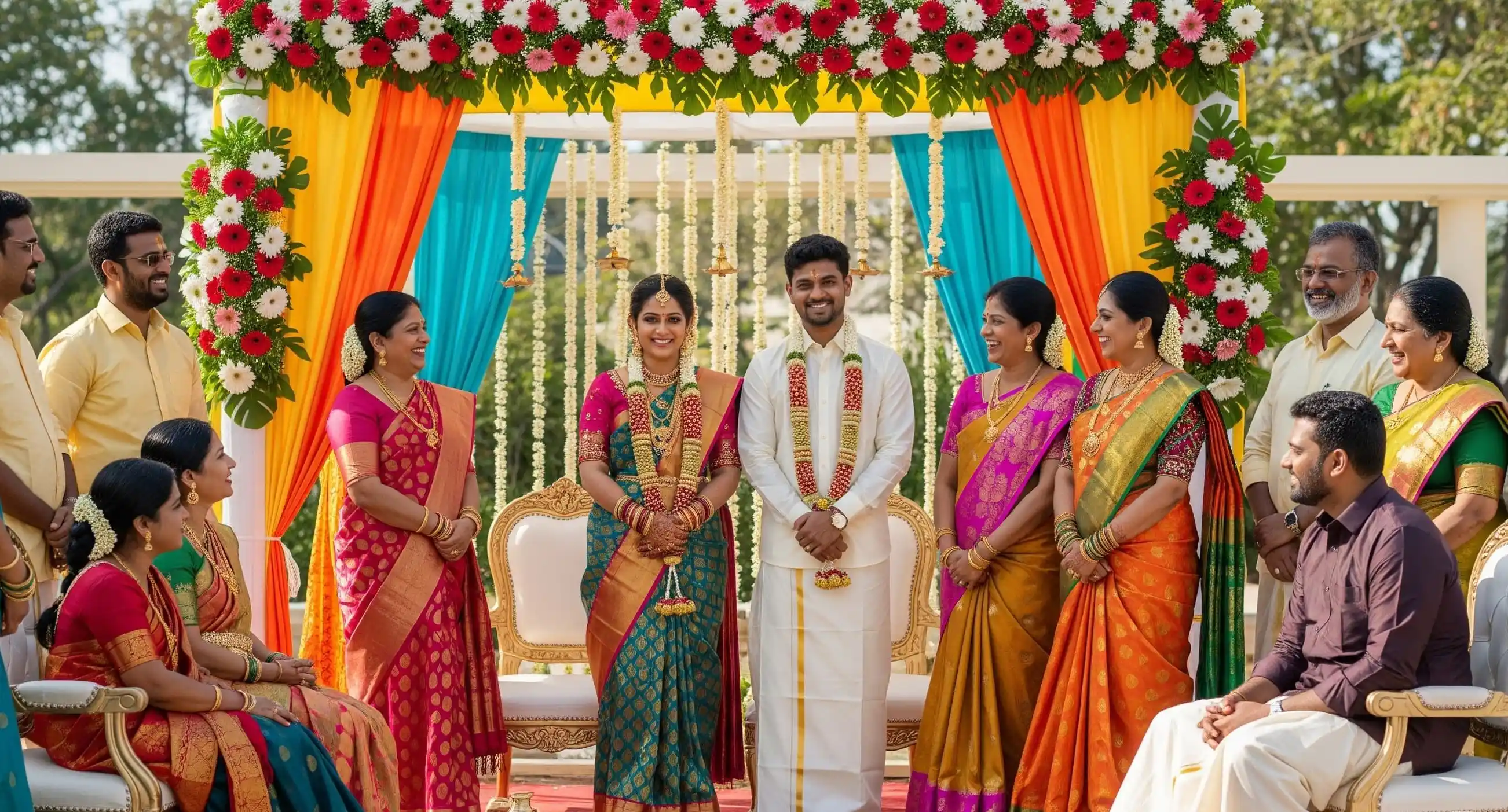 Beautiful wedding celebration with traditional Tamil Nadu elements